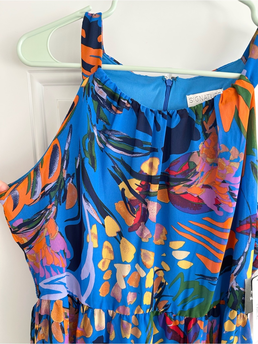 NWT Signature by Robbie Bee Vibrant Blue Multicolor Lined Chiffon Midi Dress 8P - Picture 2 of 10
